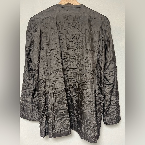 Eileen Fisher Silk Jacket Brown Mandarin Collar 
Size PL - Picture 3 of 8